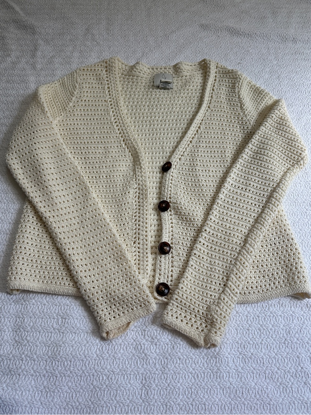 Joie Cream Crochet Button-Front Cardigan